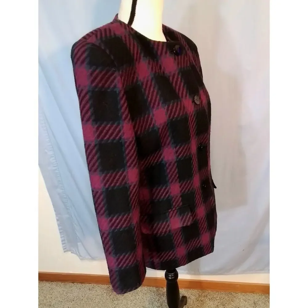 Karen Scott; Red and black plaid jacket